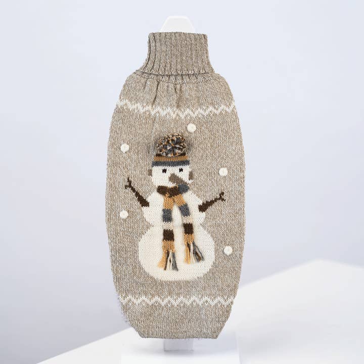 Snowman Taupe Alpaca Dog Sweater for wholesale by Alqo Wasi
