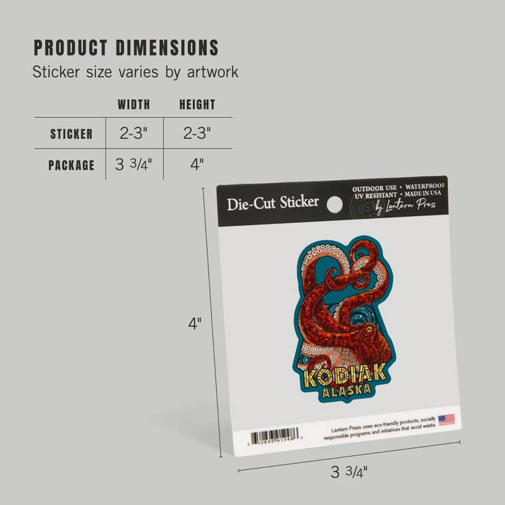 Lantern Press - Wholesale Sticker - Vinyl Sticker Kodiak, Alaska, Octopus Mosaic4