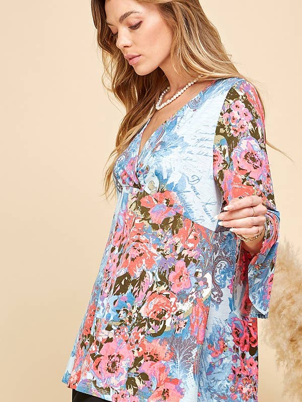 Shopin LA - Wholesale Tunic - Women's - SPT5198 - WOMEN FLORAL PRINT 3/4 SLEEVE TUNIC TOP12