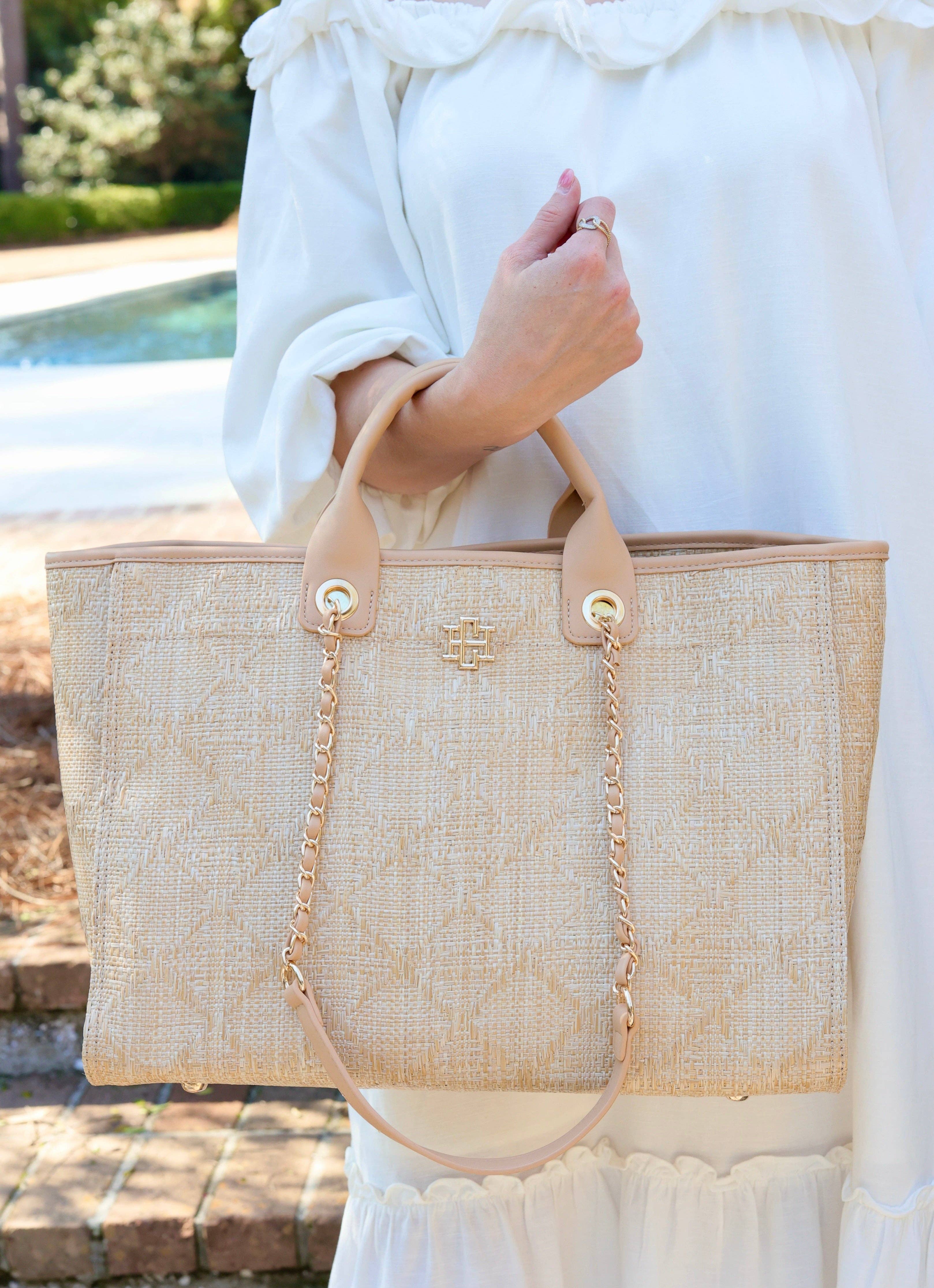 Caroline Hill - Wholesale Tote Bag - Women's - Melissa Tote Bag Natural Lattice Tan3