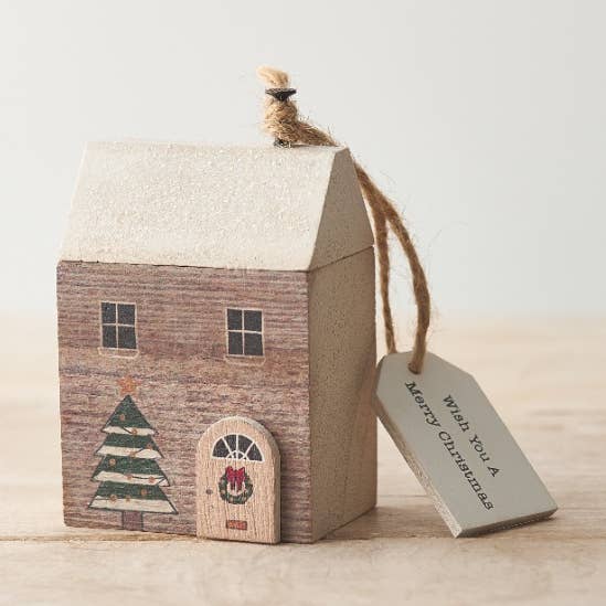 Decoración de casa de madera con diseño de Feliz Navidad, 5 x 3,5 x 8 cm para venta al por mayor de Gainsborough Giftware x Portland Living