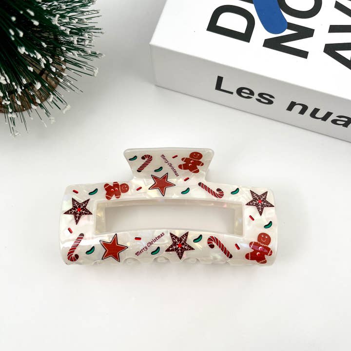 TheDivaSoap - Wholesale Hair Clip - Women's - 3.94'' White Rectangular Claw Clip, Christmas Hair Clip4