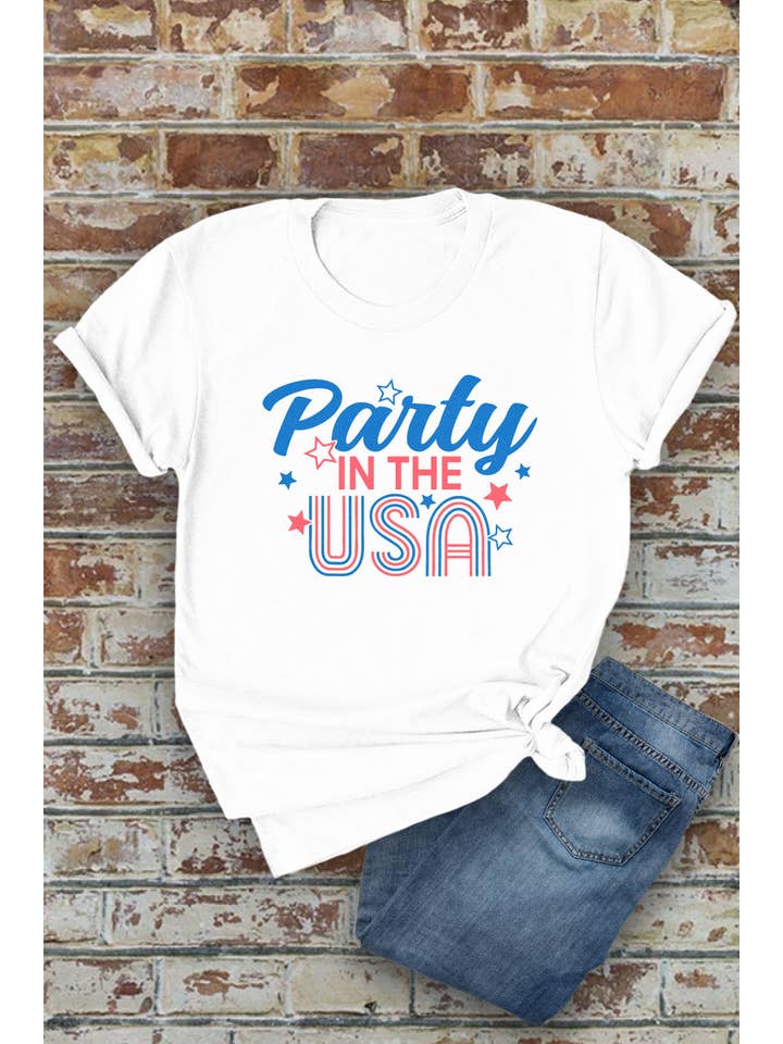 Top Avenue - Wholesale Screen Printed T-Shirt - Women's - Party in the USA, 4th of July, Unisex Round Neck T-Shirt