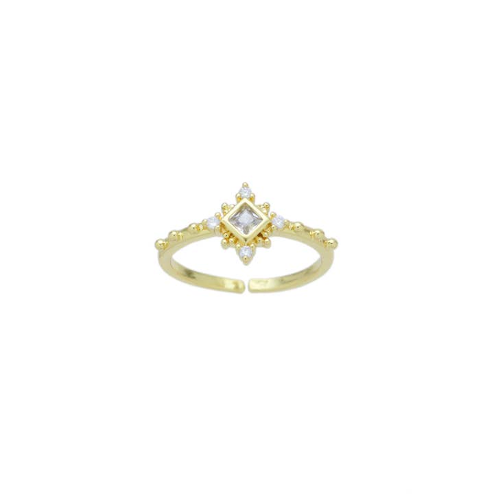 Clear Rhombus CZ Diamond Shaple Gold Adjustable Ring, Sku#LD579 for wholesale by BestBeads&Beyond