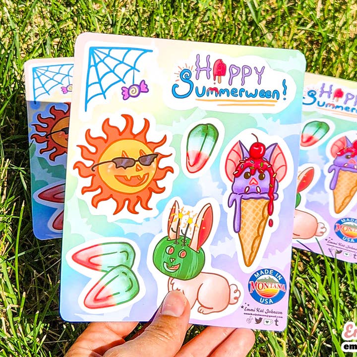 Summerween Sticker Sheet for wholesale by Emmi Kat Johnson