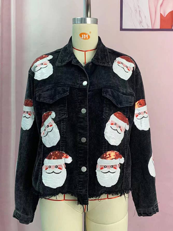 UNISHE - Wholesale Jacket - Women's - Holiday Christmas Santa Claus Sequins Corduroy Jacket OZX087