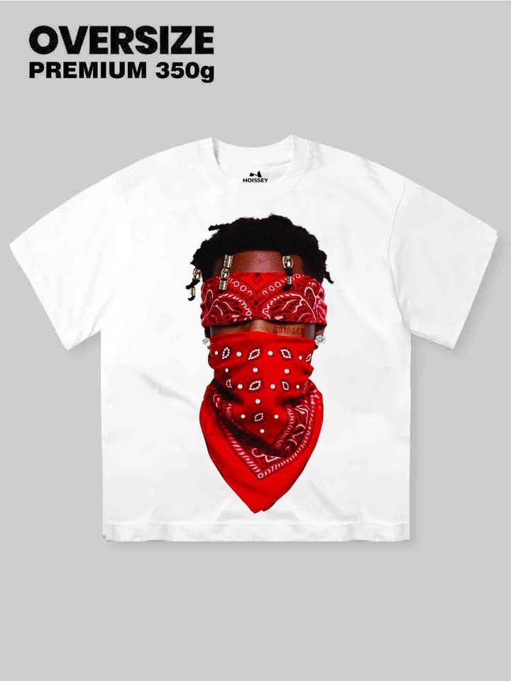 NOISSEY - Wholesale T-shirt met print - Uniseks - Hoogwaardige Rode Paisley Bandana Gezichtsmasker Print 350g T-shirt1