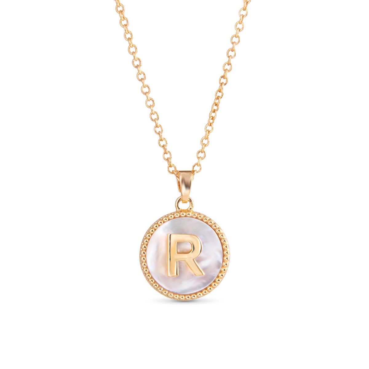 Amanda Blu - Wholesale Pendant/Charm Necklace - Gold Mother of Pearl Initial Necklaces | 18 Letters14