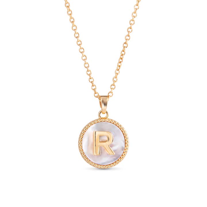 Amanda Blu - Wholesale Pendant/Charm Necklace - Gold Mother of Pearl Initial Necklaces | 18 Letters15