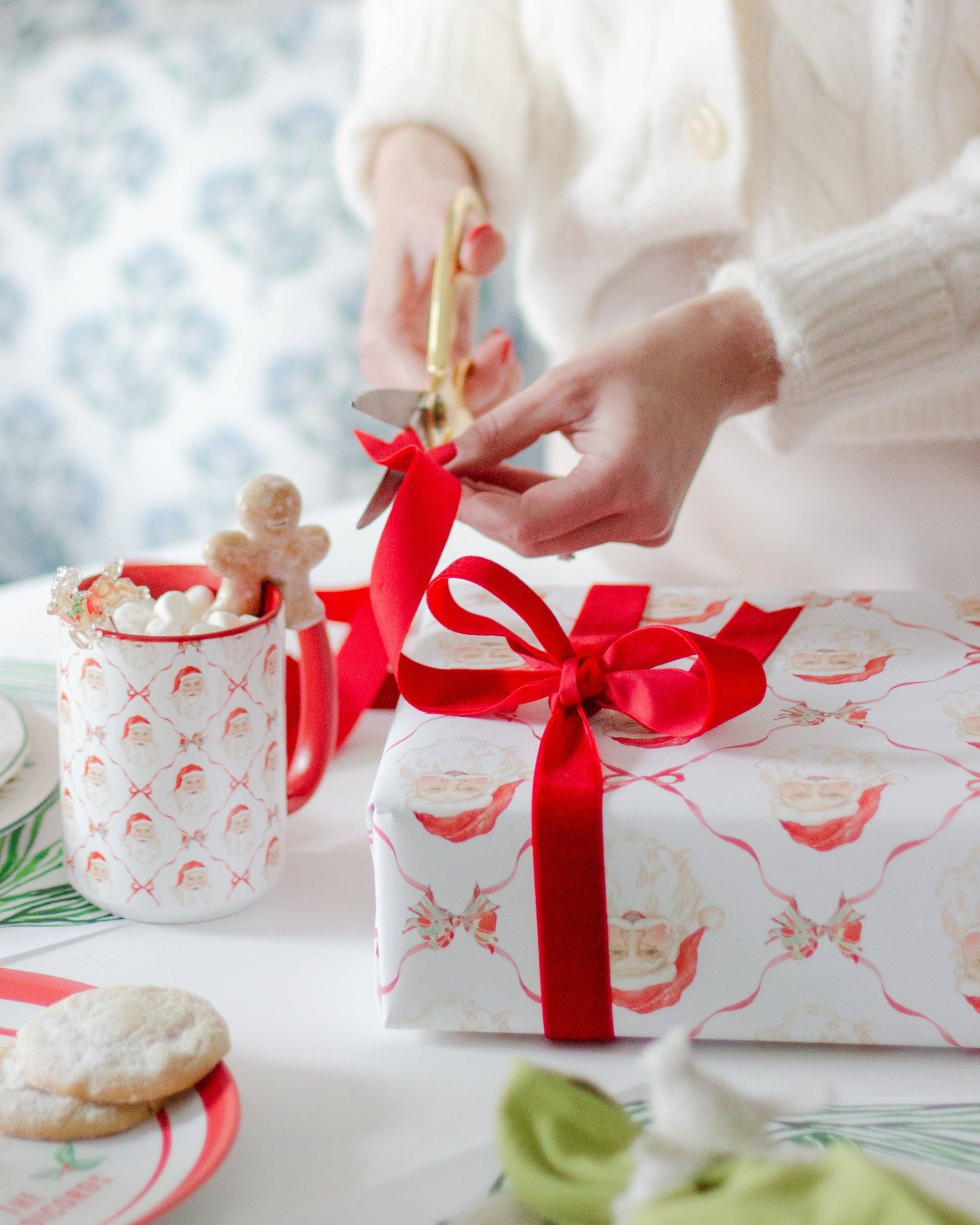 Simply Jessica Marie - Wholesale Flat Wrap - Ho Ho Bows Watercolor Wrapping Paper 3 Sheets1