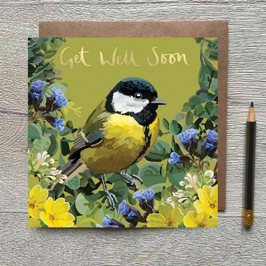 BB 05 - Get Well Soon Great Tit Greeting Card for wholesale by Sarah Kelleher
