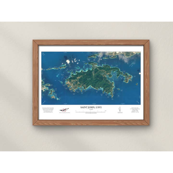 St. John Island BVI Map Art Print AERIAL Style for wholesale by Scott Lussier Maps