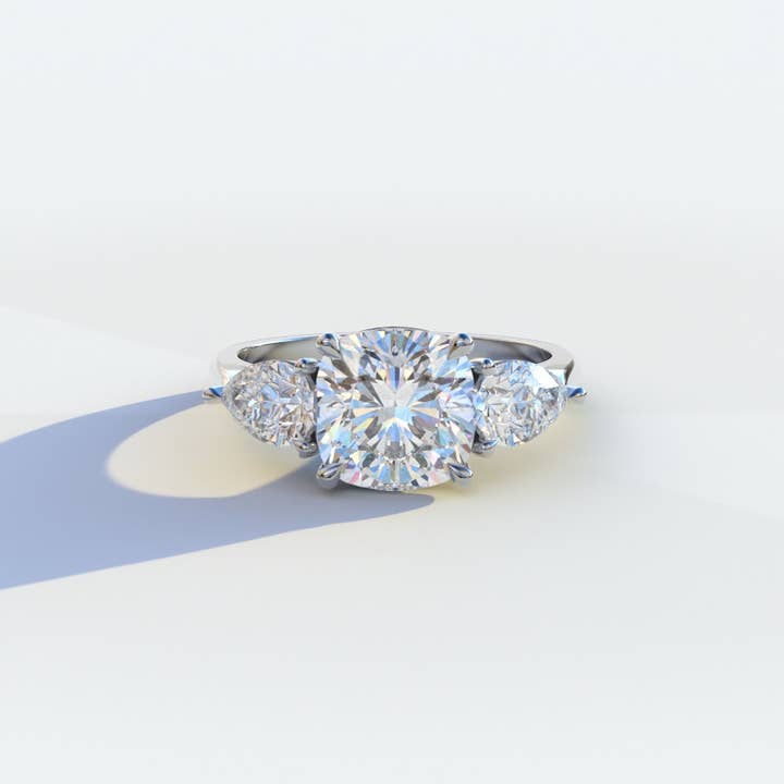 3 Ct E/VVS Cushion Cut Lab Diamond In 3 Stones Claw Prongs Setting Ring - Luminous for wholesale by Mohana Jewels - Luxury