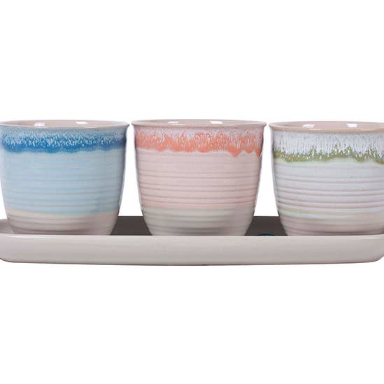 Blue Sky Clayworks - Vente Pot - Ensemble de jardinières de 4 po à breloques pastel avec plateau0