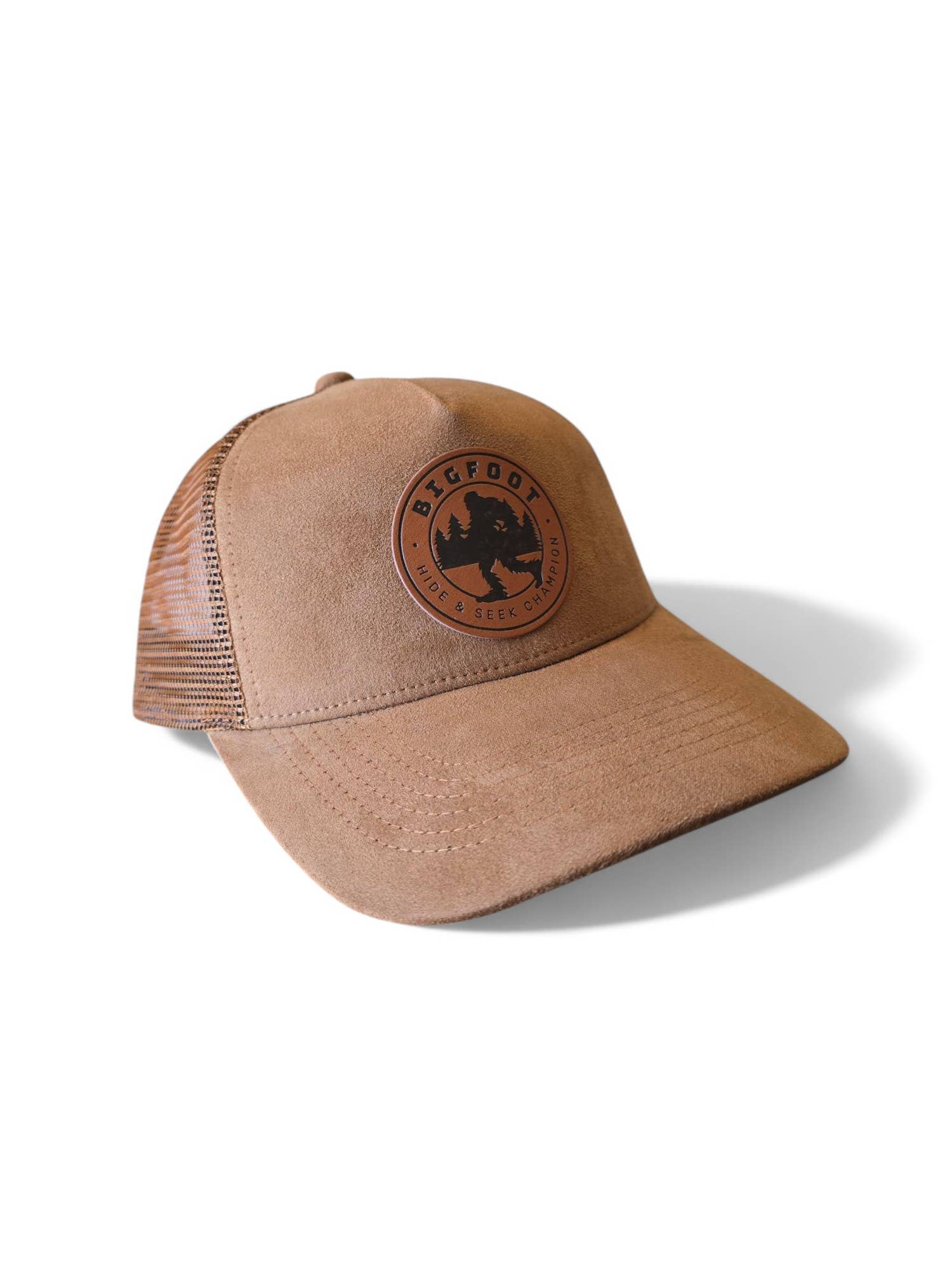 PNW Apparel – wholesale Trucker hat – Unisex – Sasquatch Leather Patch 5-Panel Trucker Hat – Unique Cap1