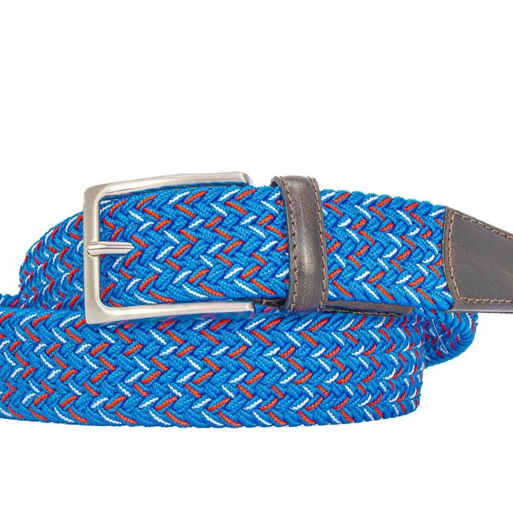 Braided Collegiate Golf Blue and Red Stretch Belt. for wholesale by Zep-Pro