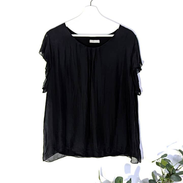 Tempest Designs - Venta al por mayor Blusa - Mujer - Top cuadrado de mezcla de seda con manga ligeramente acampanada (S-M)