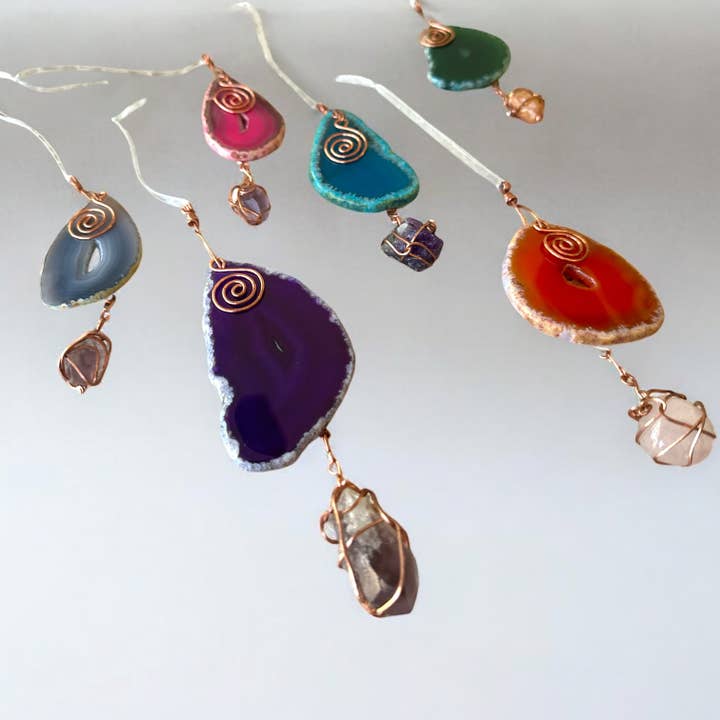 Well Fed Wolf L.L.C. - Wholesale Suncatcher - Handcrafted CopperWire-Wrapped Crystal Stone Window Hangings8