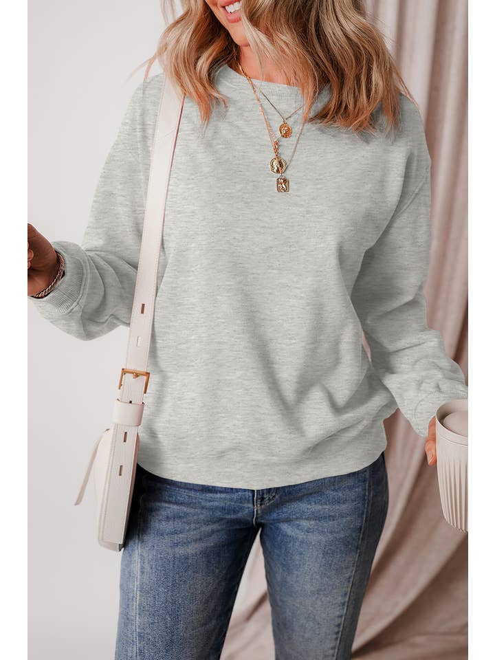 1 the Woman - Wholesale Sweatshirt - Women's - Solid Fleece Lined Drop Shoulder Terry Sweatshirt 10 Colors