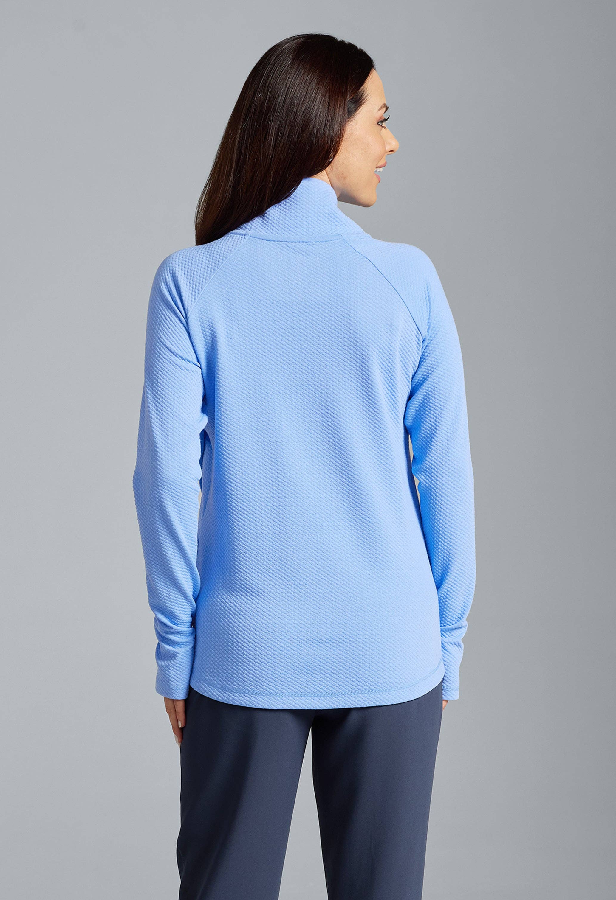 IBKÜL - Wholesale Sweatshirt - Women's - Solid Popcorn Stitch Asymmetrical Zip Pullover 2.023