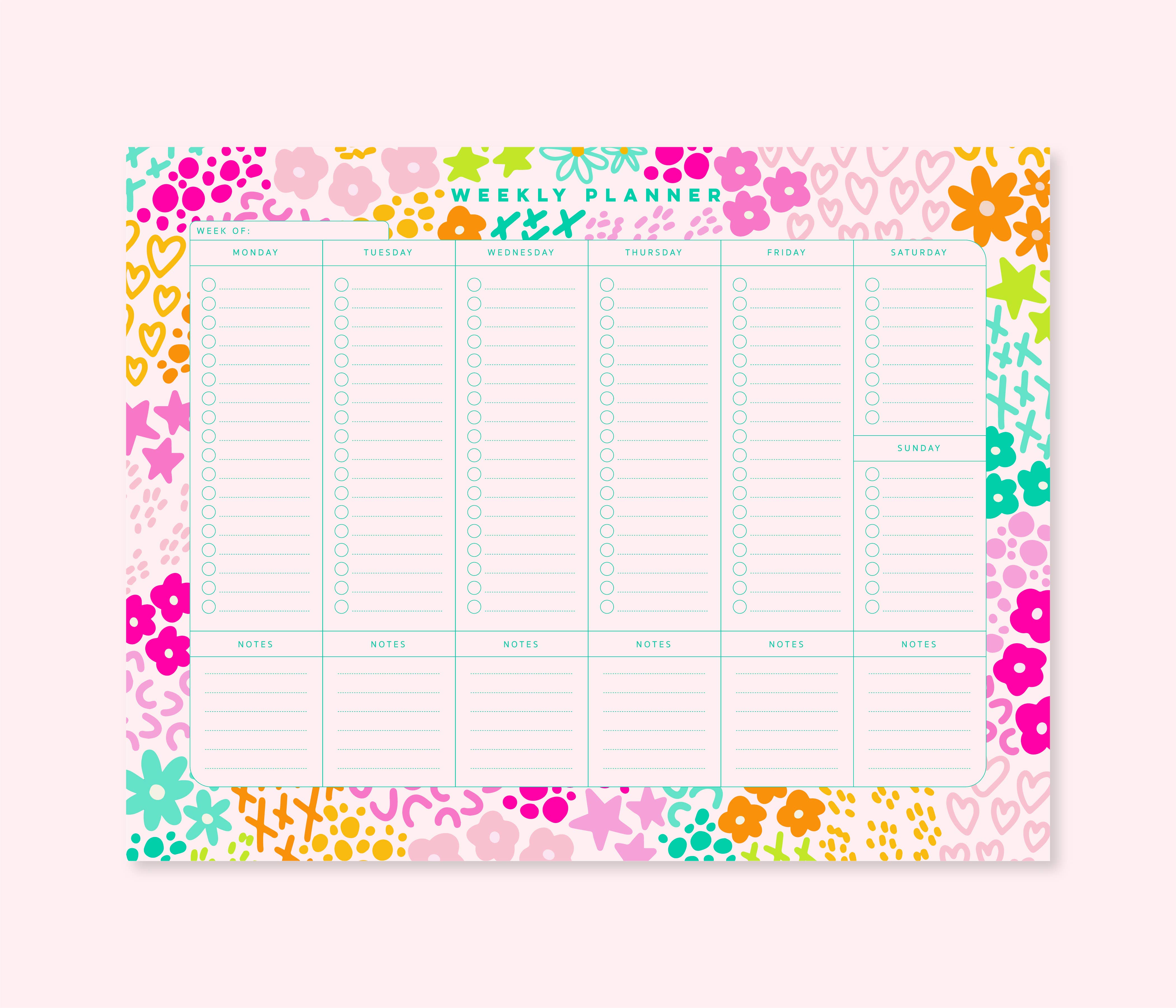 Cleary Lane - Vente Agendas - Bloc-notes avec agenda hebdomadaire | 8,5 « x 11" | Pink Rainbow Garden1