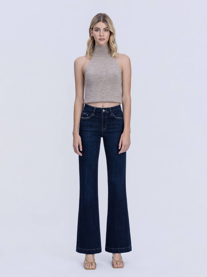 HIGH RISE DARK TROUSER HEM VINTAGE FLARE JEANS VB3761R for wholesale by VERVET by FLYING MONKEY