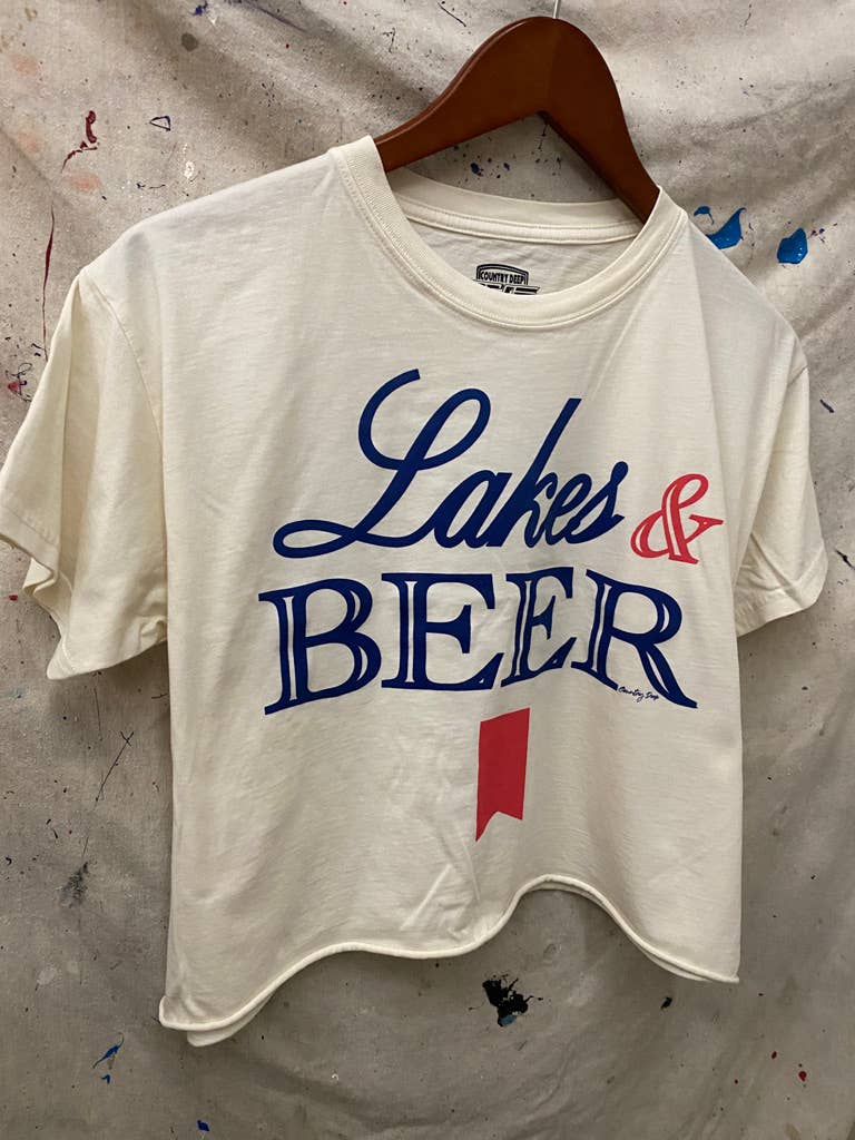 Country Deep Apparel - Wholesale Screen Printed T-Shirt - Women's - Lakes & Beer relaxed Crop T-shirt  1