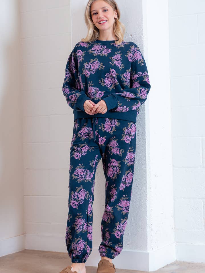 Taelynn - Wholesale Sweatshirt - Women's - HT28604T-L/S CREW NECK FLOWER PRINTED SWEAT SHIRT2