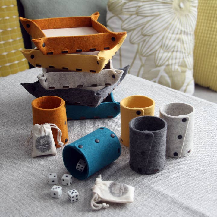 Handmade Felt Dice Tray & Shaker Cup Set – Perfect for Tabletop Games for wholesale by Curved Angles Studio