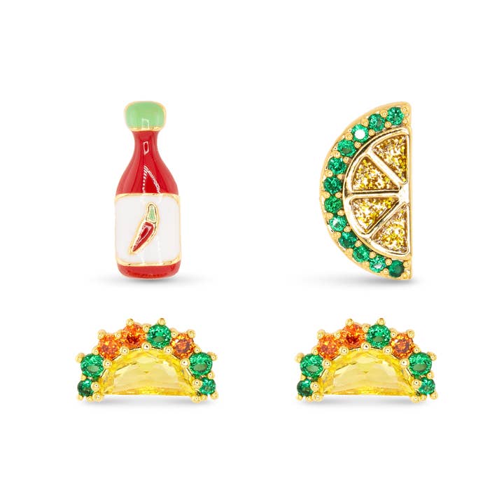 Gold CZ Taco Duo Earrings for wholesale by Amanda Blu