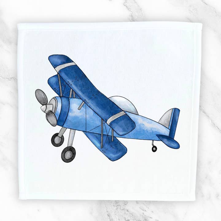 MerikaArt - Wholesale Wash Cloth - Vintage Blue Biplane Washcloth0