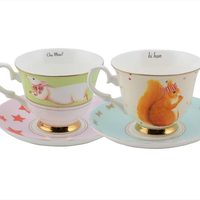 Yvonne Ellen - Conjunto de 2 pares de xícaras de chá 250 ml com desenhos de rato e esquilo - Natal por atacado de Yvonne Ellen
