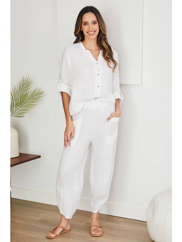 VENTI6 - Wholesale Pants - Women's - ELASTIC WAIST, CURVED HEM LINEN HAREM PANTS (4468)4