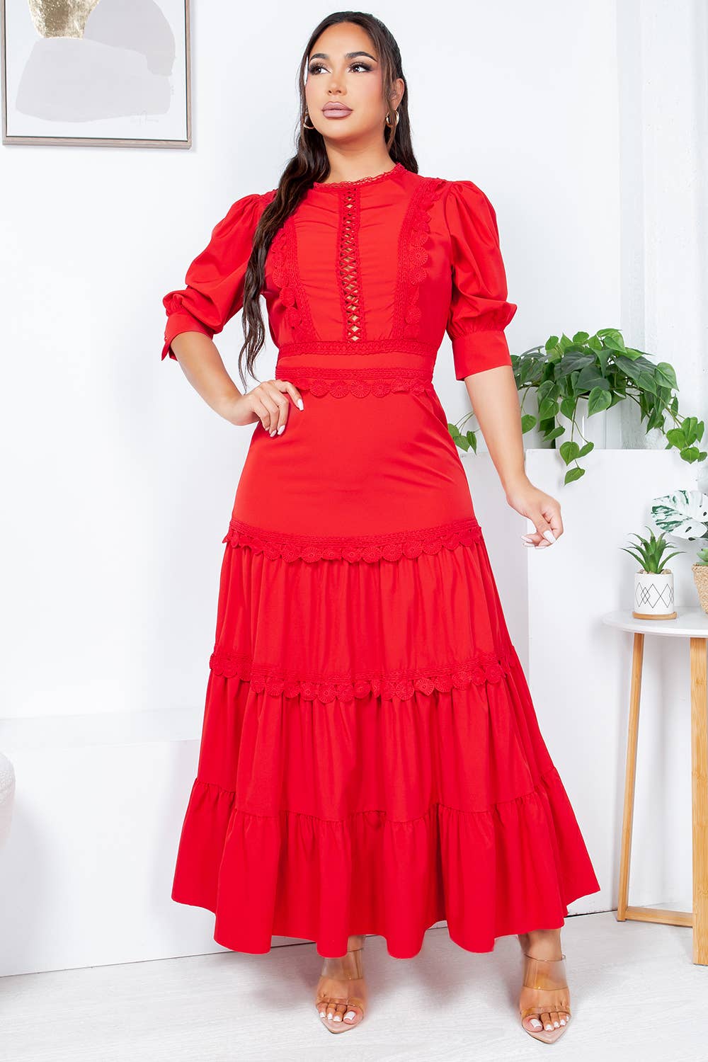 Fashion Space - Vente Robe – femme - Robe longue élégante en crochet uni pour femme1