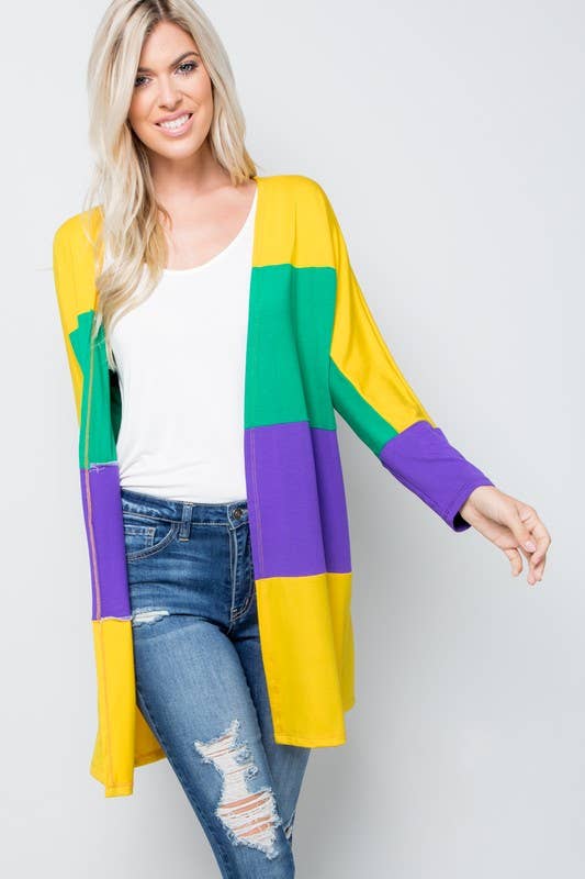 MULTI MARDI GRAS OPEN CARDIGAN for wholesale on Faire2
