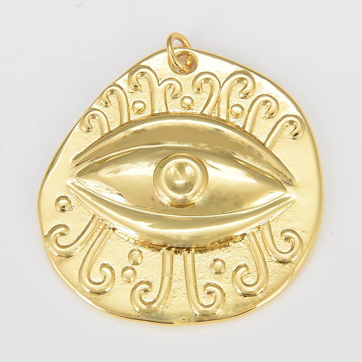 Large Evil Eye Round Charm Medallion in Gold Filled, CP1622 for wholesale by Beads Creation