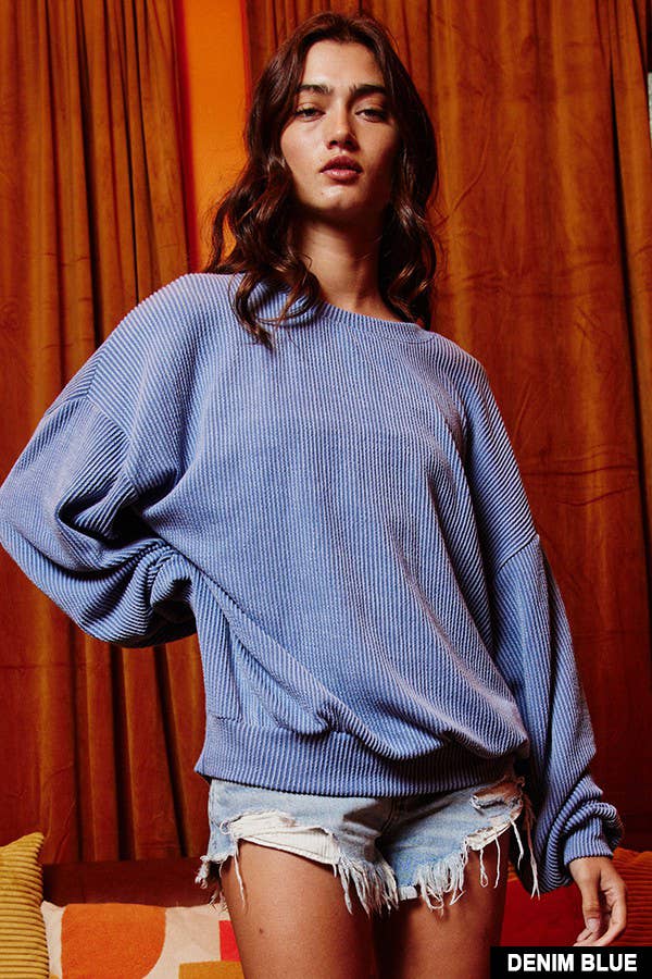 BUCKETLIST INC - Wholesale Sweatshirt - Women's - T1951  Stripe Textured Knit Comfy Sweatshirt7