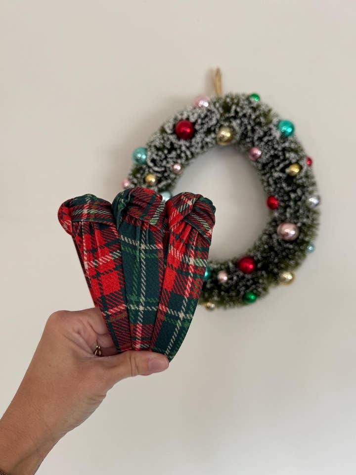 Banda de Cabelo Dura com Nó Superior em Xadrez de Natal por atacado de Brynnbands