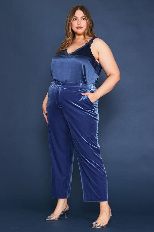 SKIES ARE BLUE - Wholesale Pants - Women's - Plus Size Velvet Straight Fit Pants5
