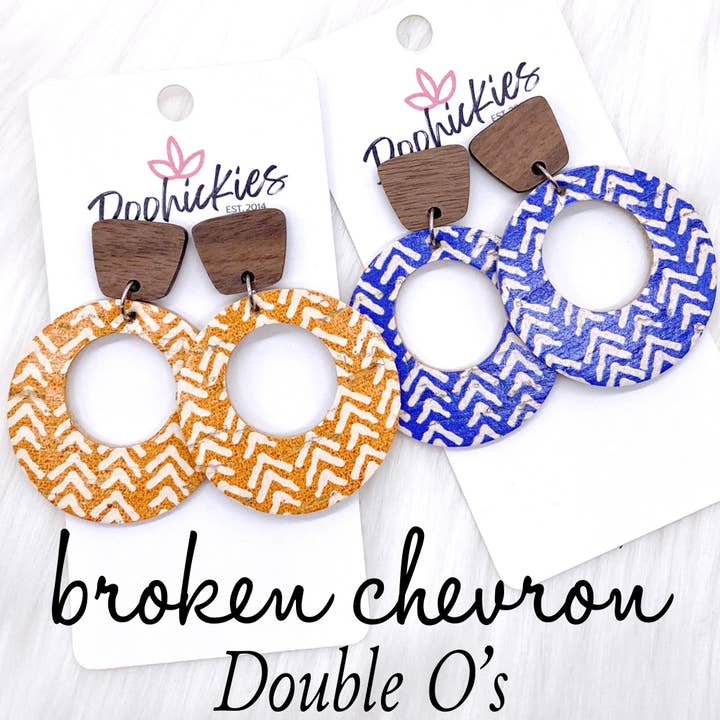2" Walnut & Broken Chevron Lil' O Dangles- Fall Cork Earrings for wholesale by Doohickies