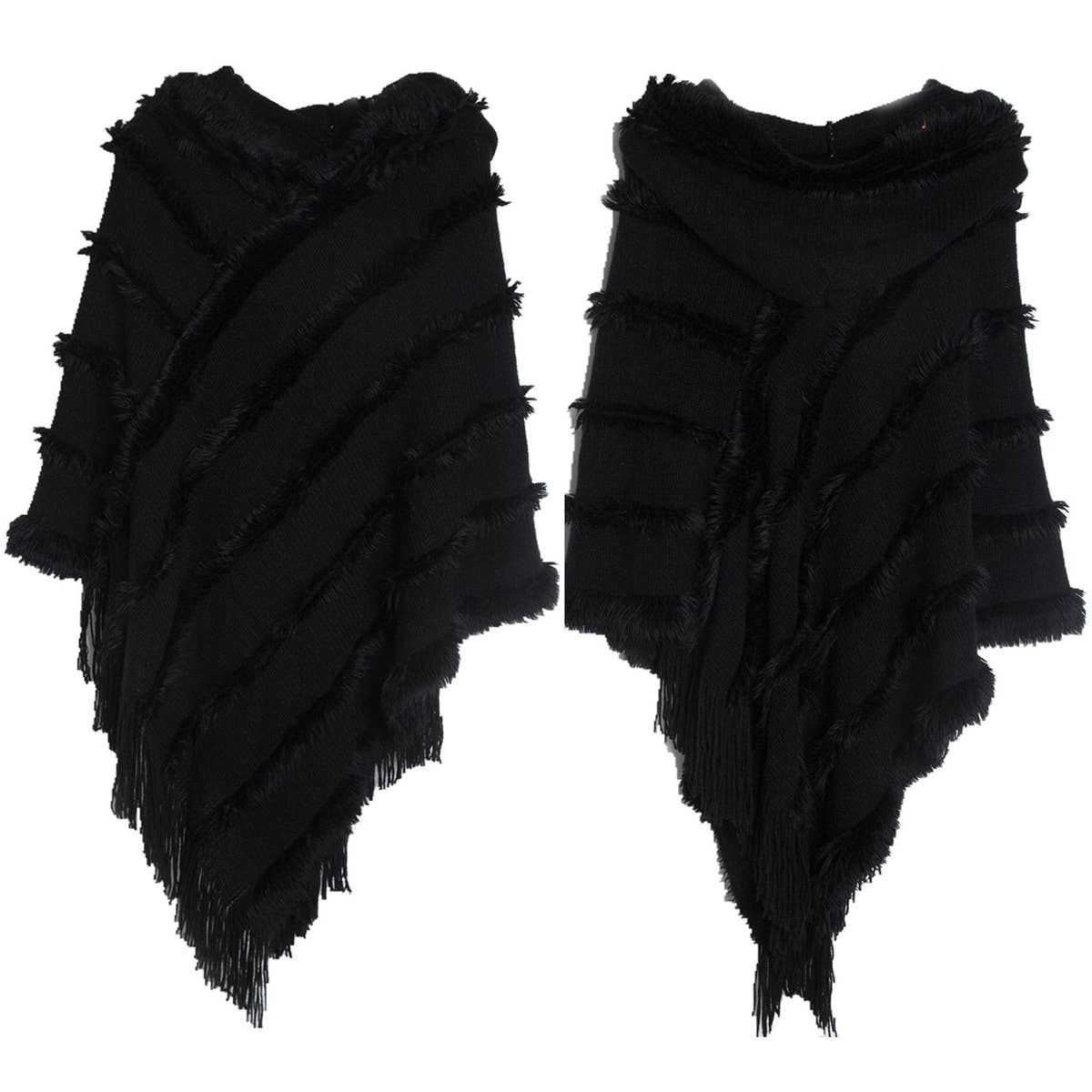 ACCITY - Wholesale Cape - Women's - HOODED CAPE WITH FRINGED HEM SCARVES_CWASC01189