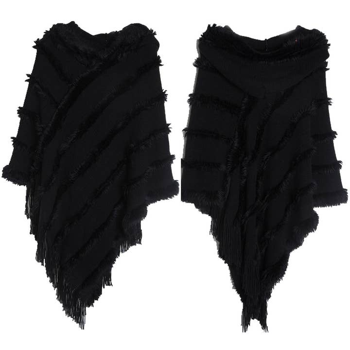ACCITY - Wholesale Cape - Women's - HOODED CAPE WITH FRINGED HEM SCARVES_CWASC01189