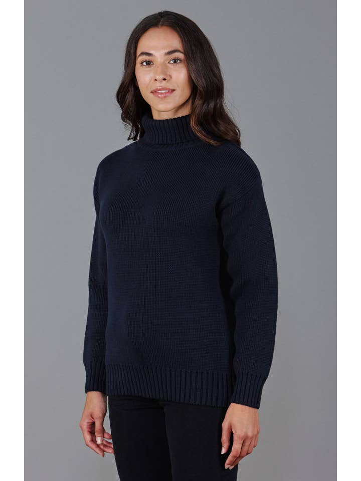 Paul James Knitwear - Vente Pull en maille – femme - Pull à col roulé Submariner en pur coton épais pour femmes10