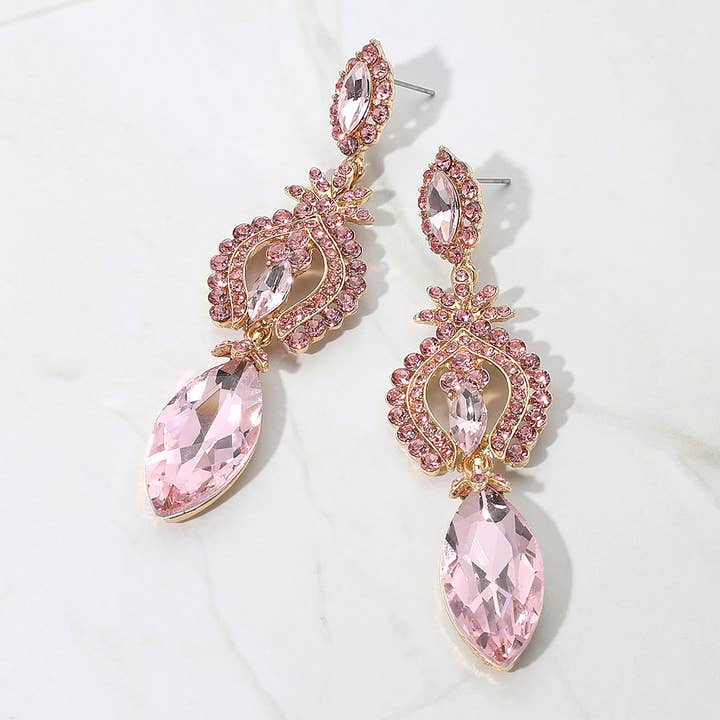 Boucles d'oreilles de soirée pendantes en cristal Marquise pour la vente par Sensibling Corp.