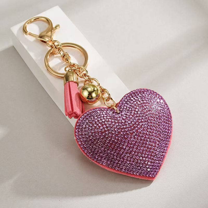 Ladylande - Wholesale Keychain - Women's - heart-shaped rhinestone leather keychain with tassels1