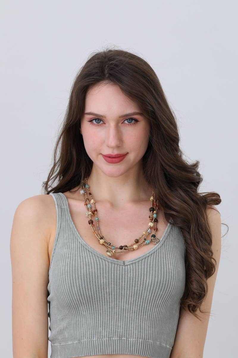 Leto Accessories - Wholesale Beaded/Pearl Necklace - 🌿 Earthbound Charm Multi-Bead Necklace0