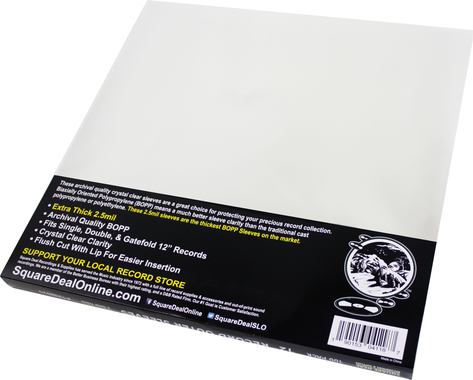 Square Deal Recordings & Supplies - Wholesale Music Accessory - 12" Vinyl LP Record Outer Sleeves 2.5 mil THICK CLEAR BOPP1