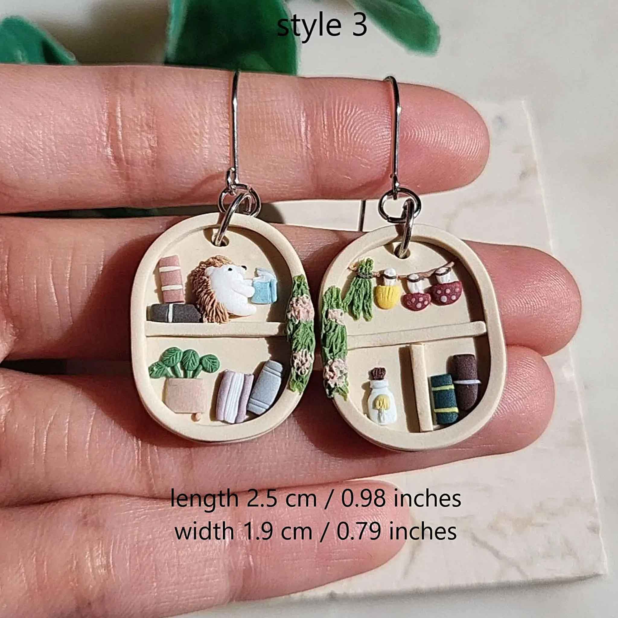 NoomCottageClay - Wholesale Dangle Earrings - Cottagecore Bookshelf Earrings • Cute Plant Jewelry 7