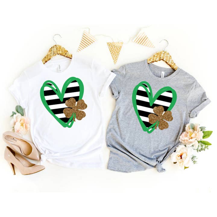 Camisa Shamrock a rayas con forma de corazón - Camisa del Día de San Patricio para venta al por mayor de The Shirt Company