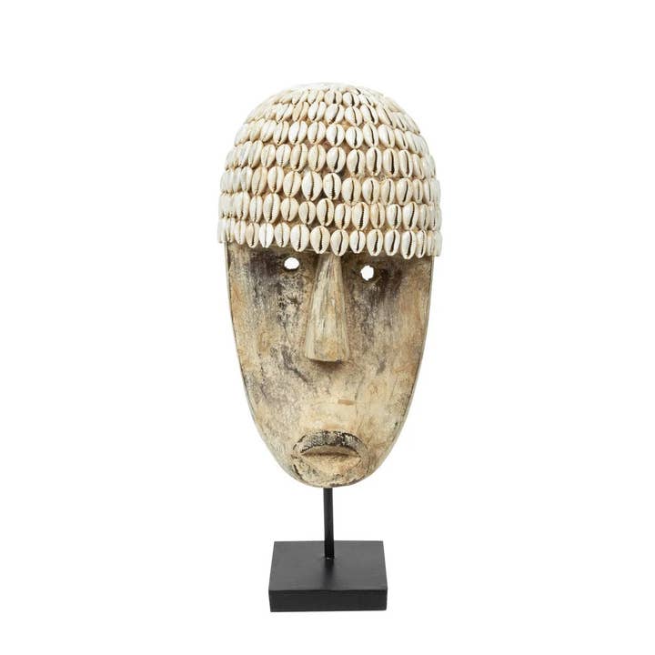 Bazar Bizar Living - Wholesale Decorative Tabletop Object - The Cowrie Mask on Stand - Medium